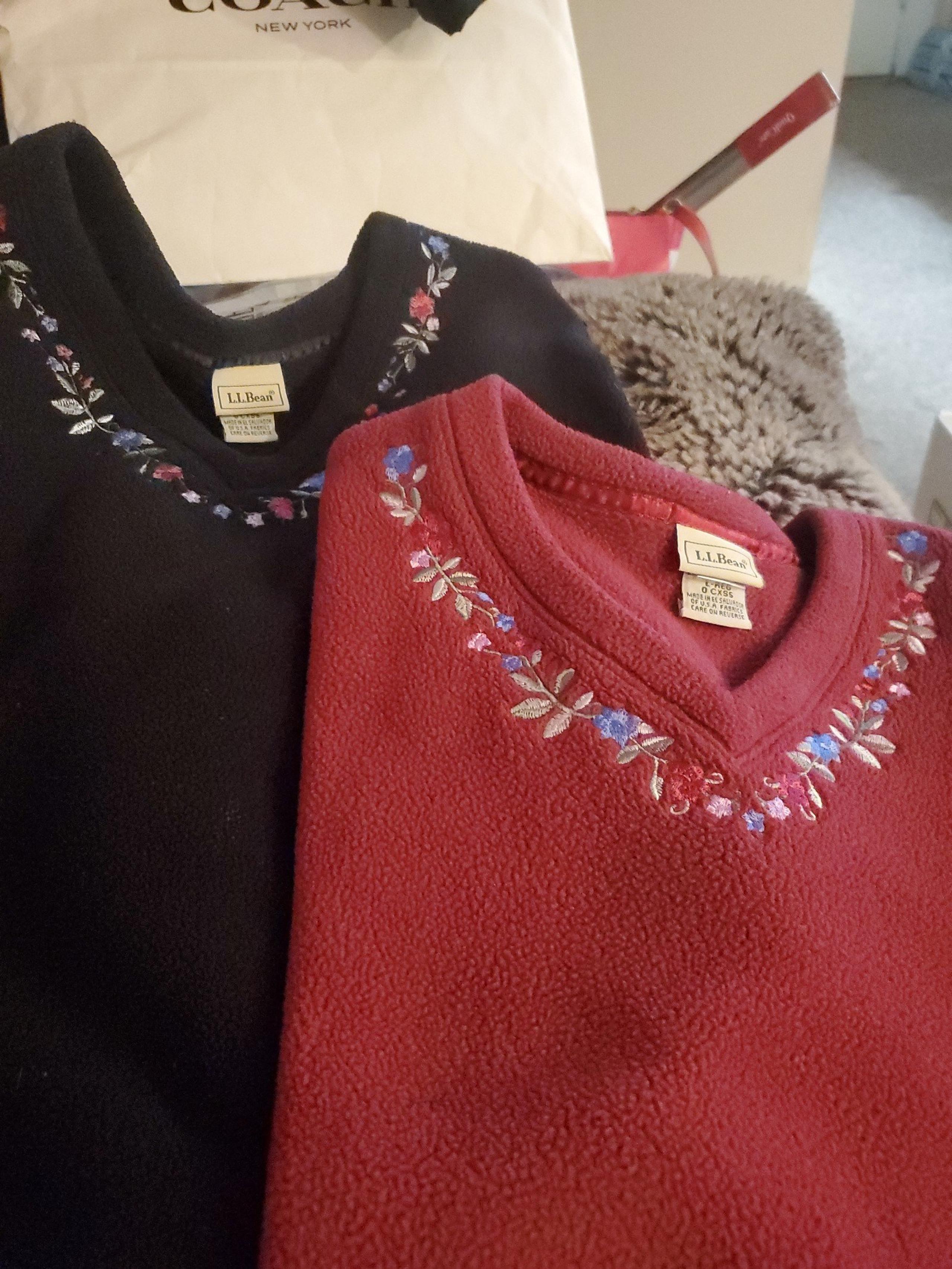 (2) L.L. Bean Fleece V-Neck Pullovers
