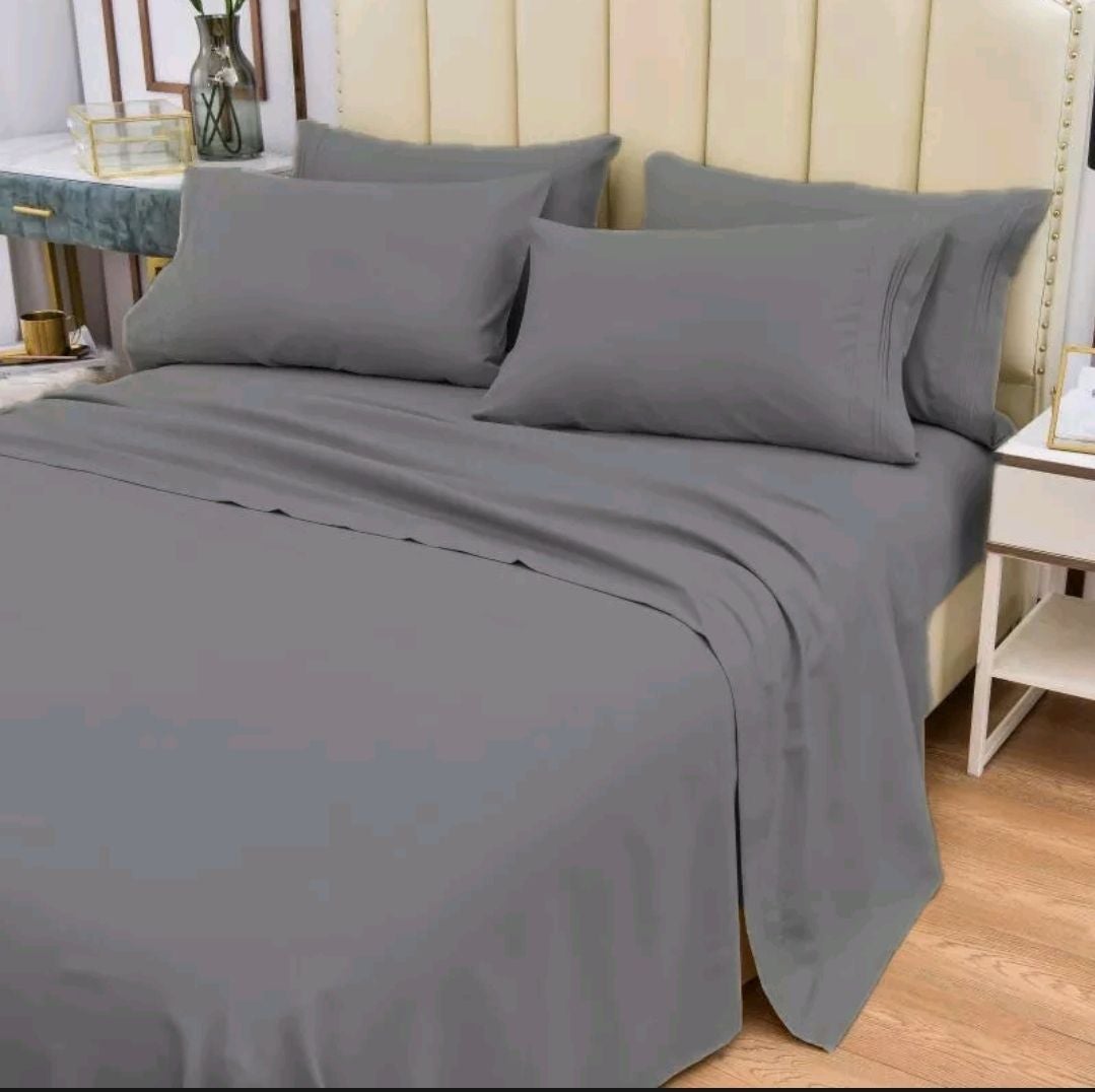 6PCS Luxury Bed Sheet Set | QUEEN | GRAY
