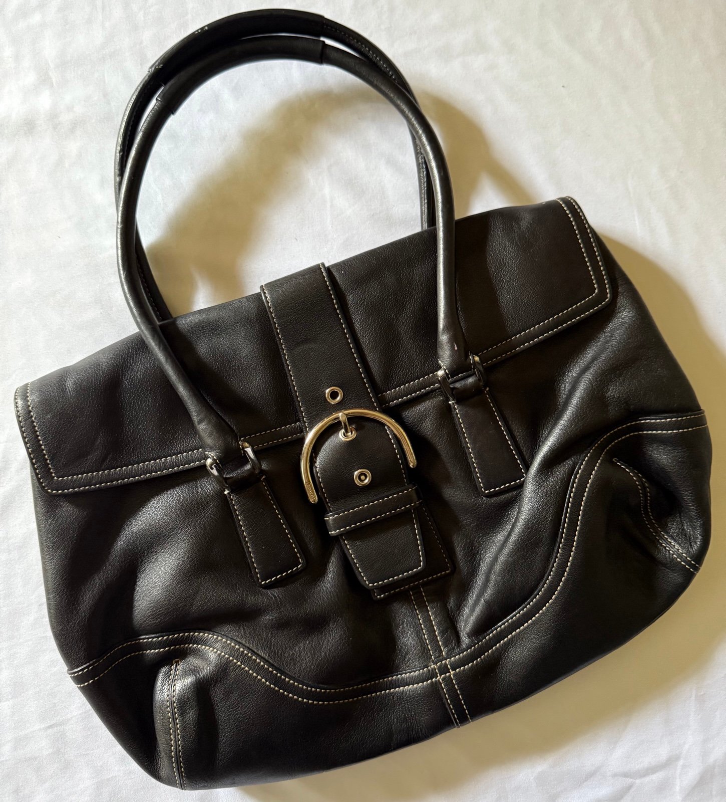 Coach Hampton leather black flap Satchel handbag