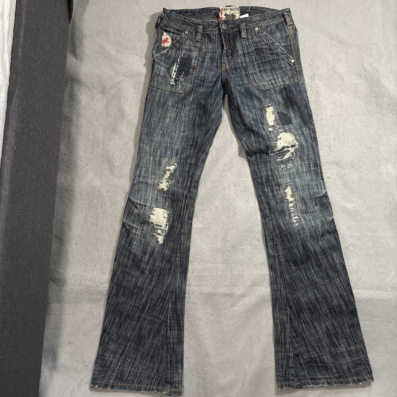 Vintage Parasuco Denim Cut Women's Frayed Flared Lace Ankle Jeans 28 Distressed