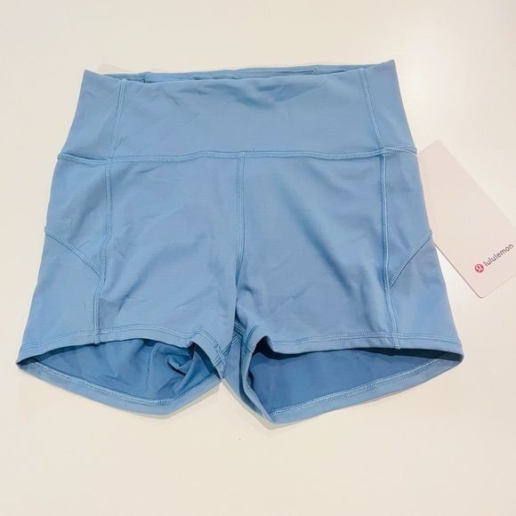 NWT Lululemon In Movement 2.5” High Rise Hidden Pocket Cascade Blue Yoga Shorts