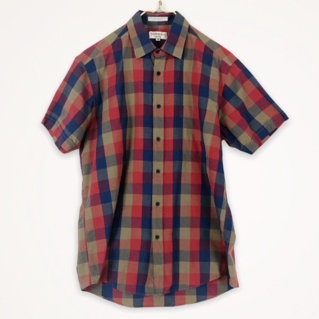 VINTAGE YSL Plaid Button Down short Sleeve Shirt