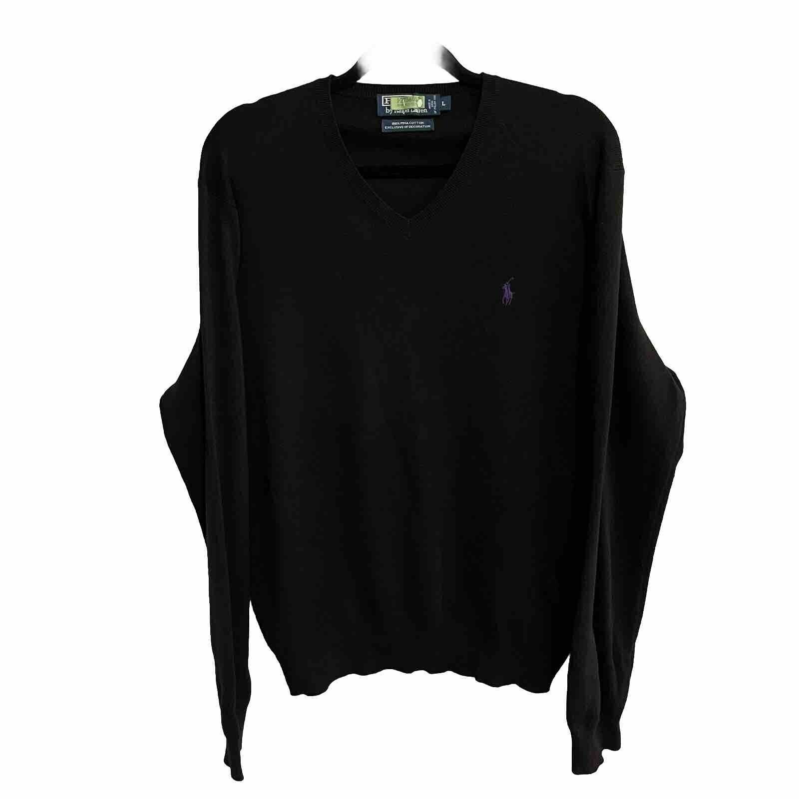 *Polo by Ralph Lauren Men's Size L Black V-Neck 100%Pima Cotton Sweater-I