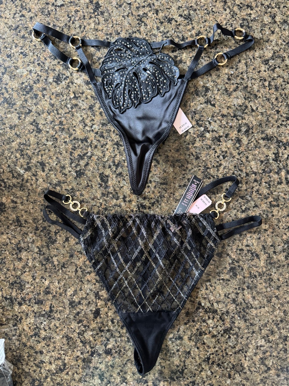 Lot 2 Victoria's secret VS strappy shimmer O-ring panty Thongs M Rhinestones