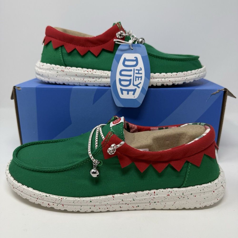 Hey Dude Wendy Women's 9 Green Holiday Elf Christmas Holiday Bell Shoes Loafers