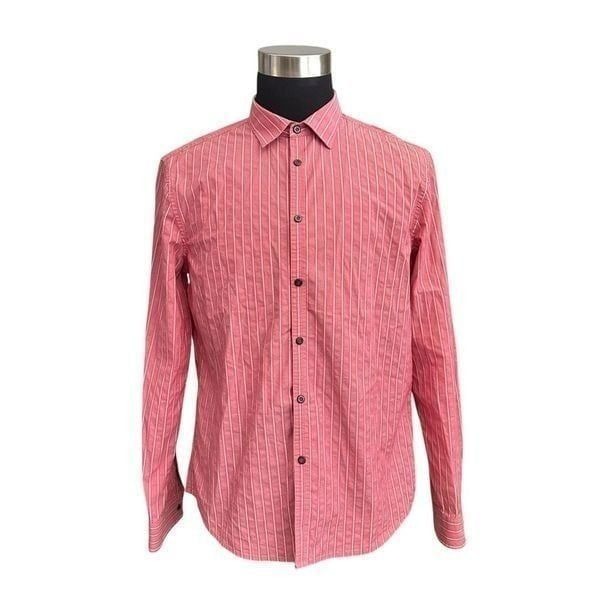 Armani Exchange Men’s Red Striped Longsleeve Collared Shirt Cotton Blend Large