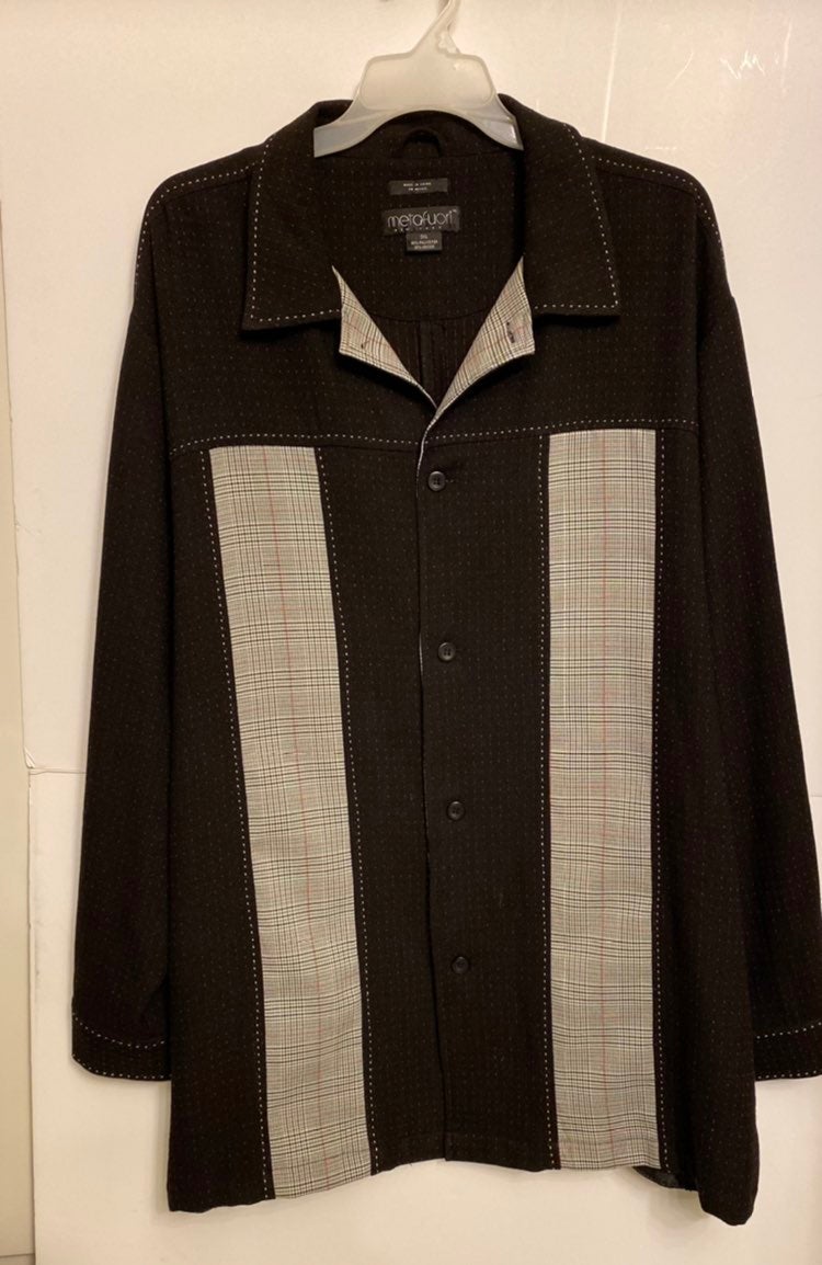 Metafuori Contrasting Mens Long Sleeve Casual Shirt