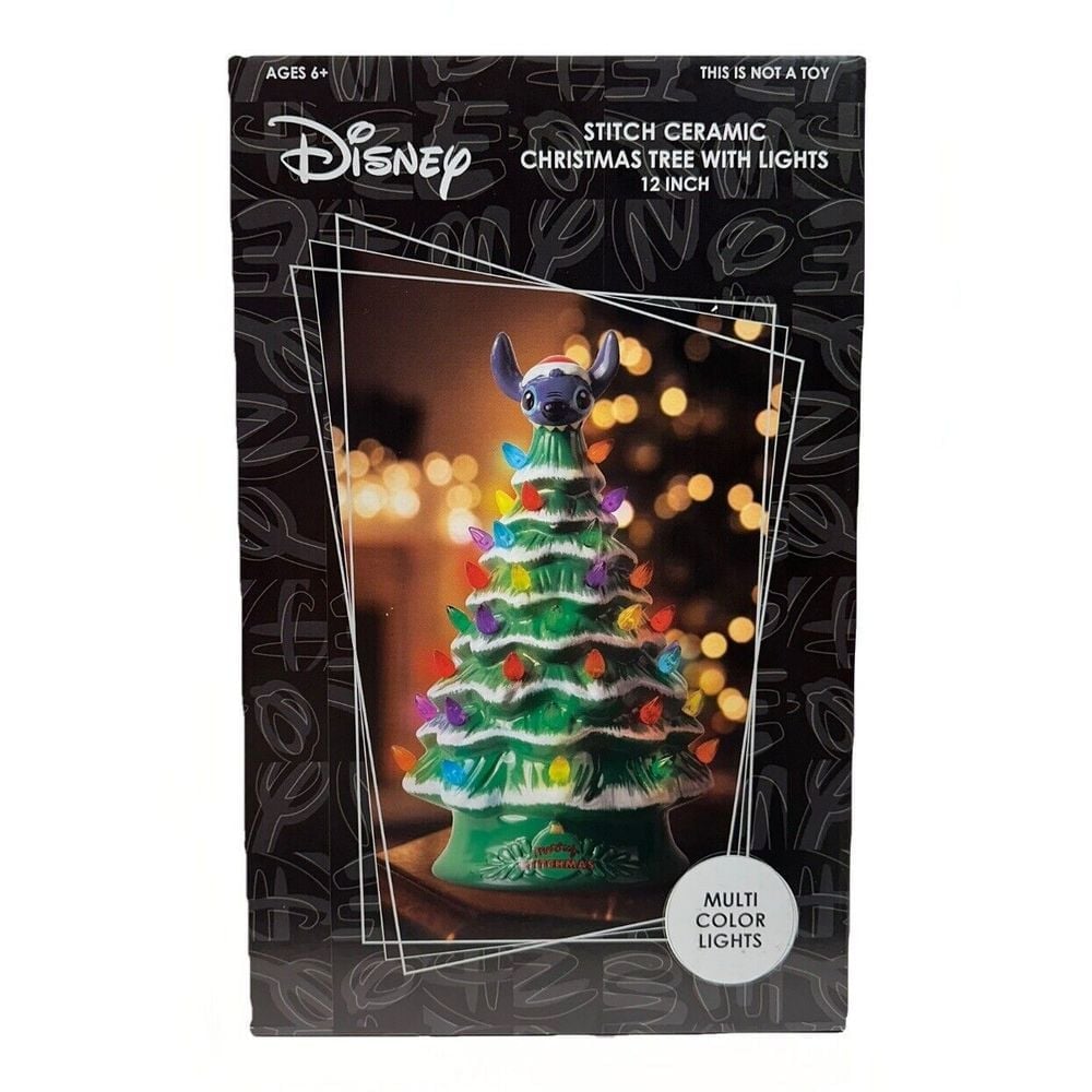 Disney Merry Stitchmas Stitch Ceramic Christmas Tree with Lights 12 Inch Decor