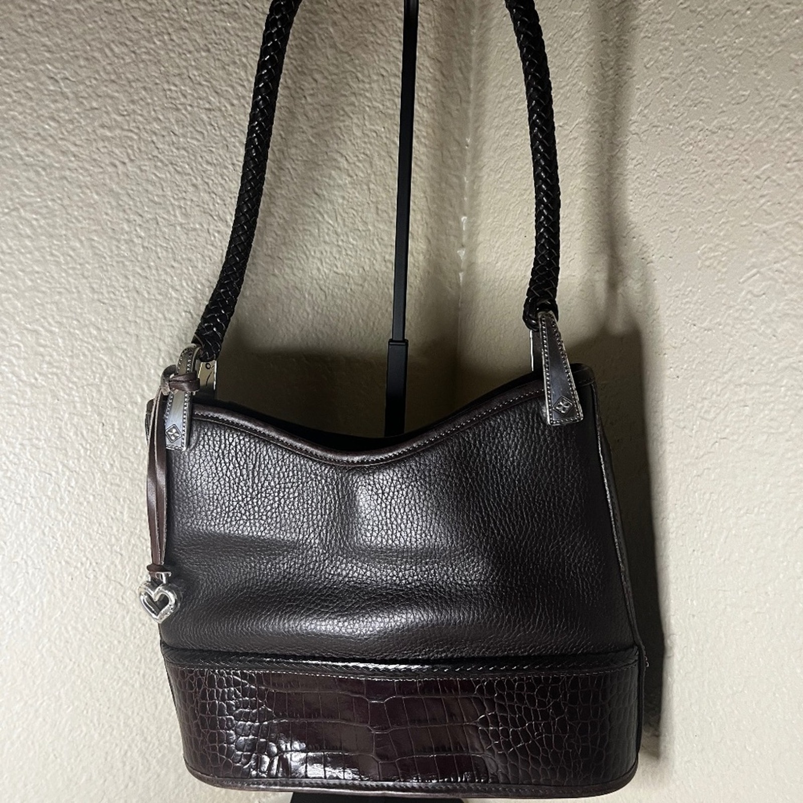 Brighton Gina Satchel Black Leather Shoulder Bag - pristine