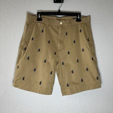 Polo Ralph Lauren All Over Pony Print Classic Fit Shorts Size 33x9.5 Tan