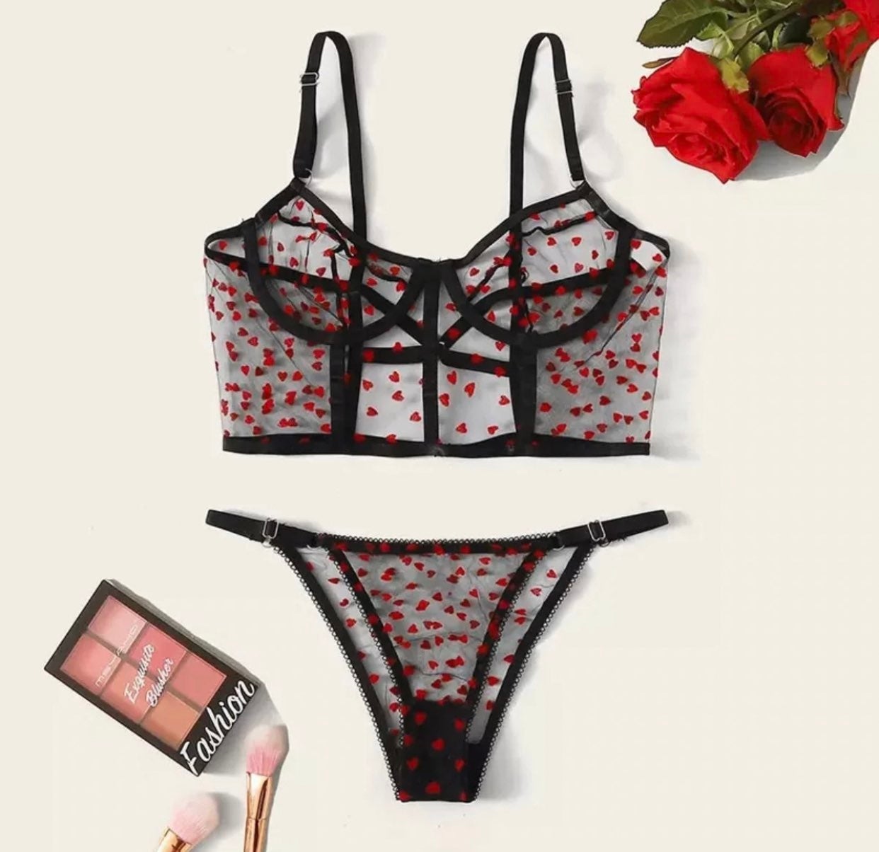 Two piece heart bralette & underwear set