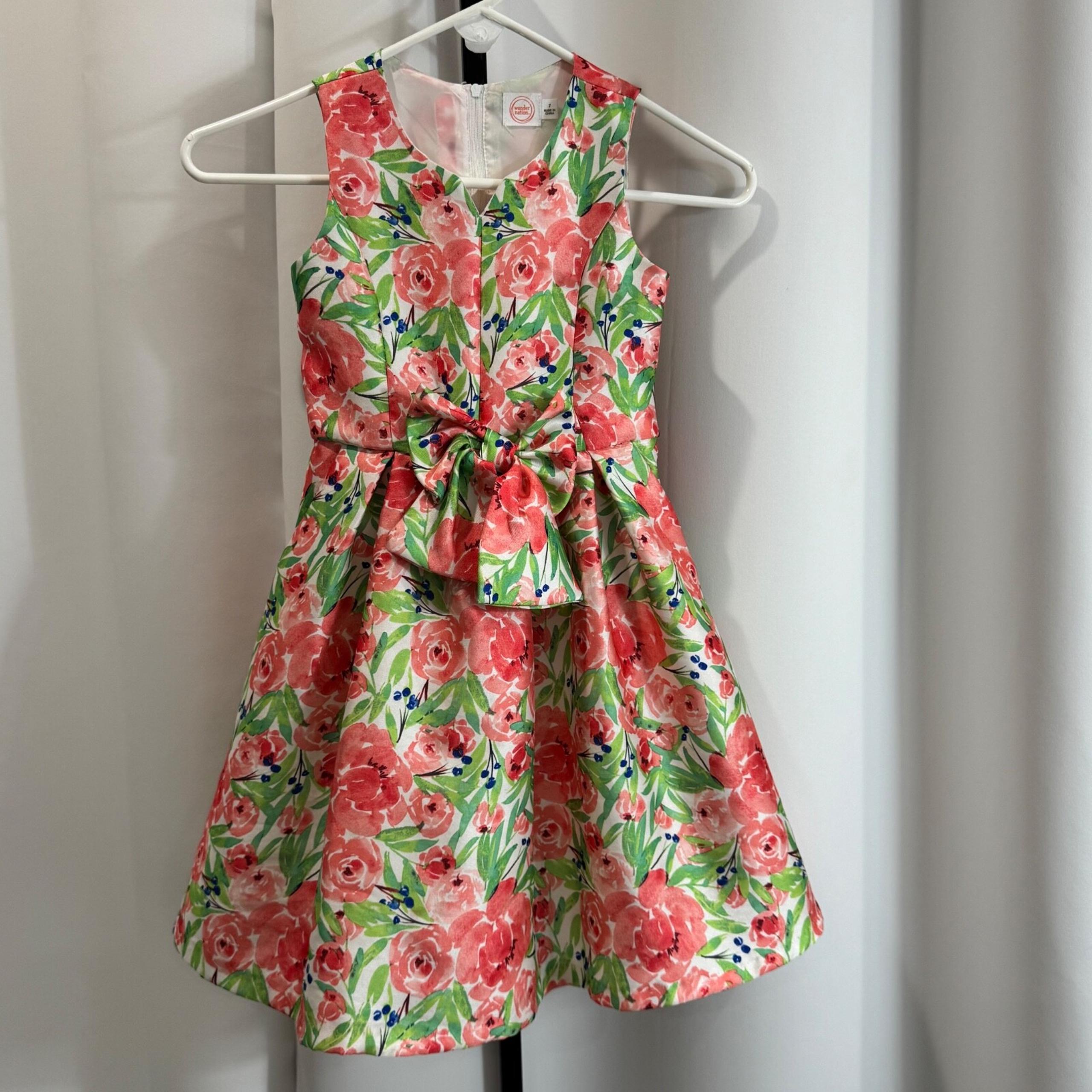 Wonder Nation Dress Girls Size 7 Colorful Floral Sleeveless Fit and Flare Party