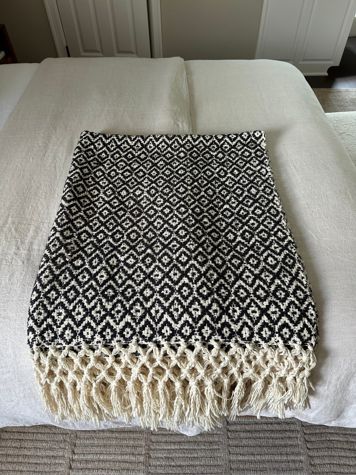 Anthropologie Knit Black and Cream Throw