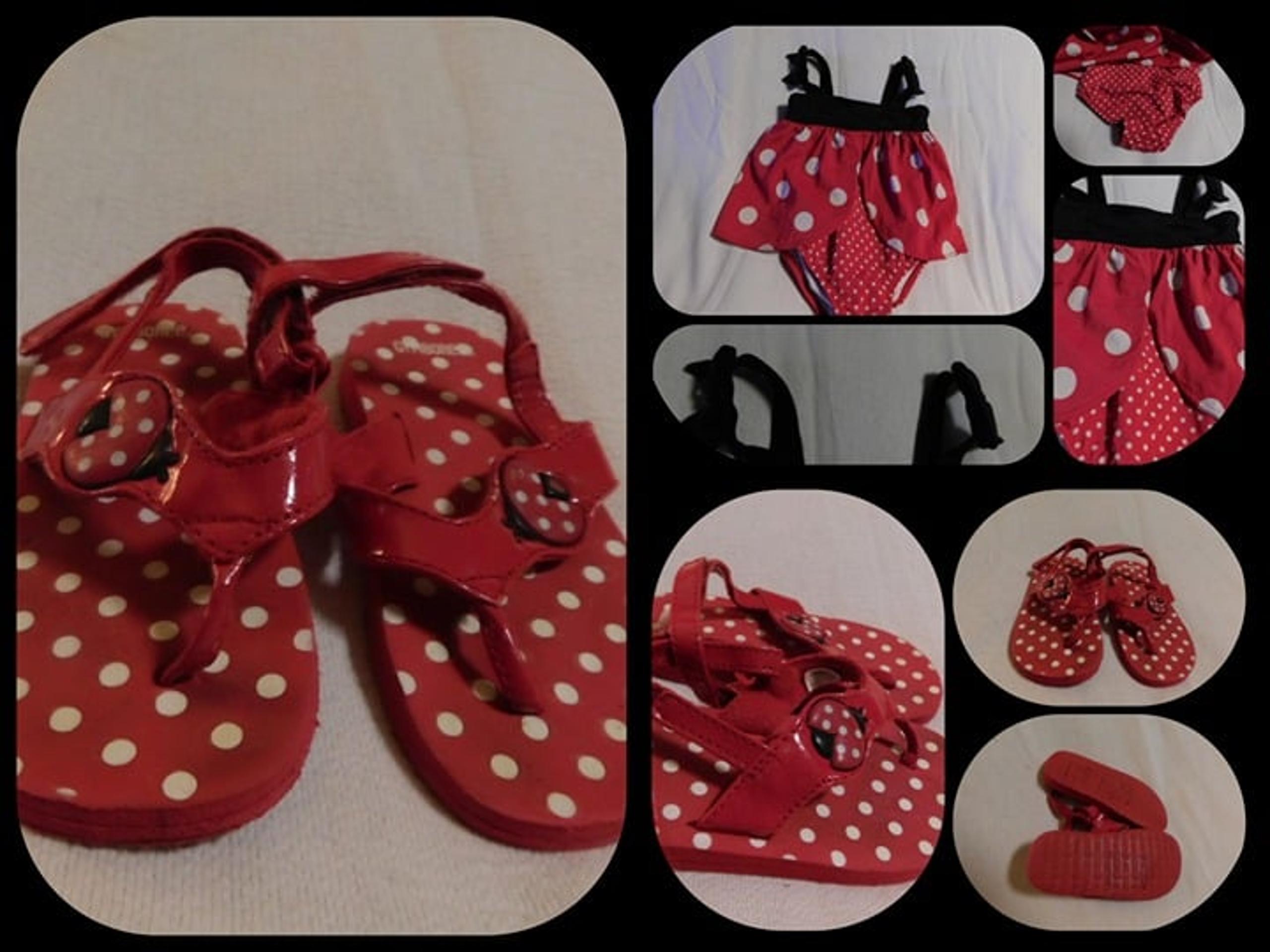 GIRLS EUC SIZE 2T GYMBOREE POLKA DOT LADYBUG SWIMSUIT & 7/8 SANDALS BEACH SUMMER