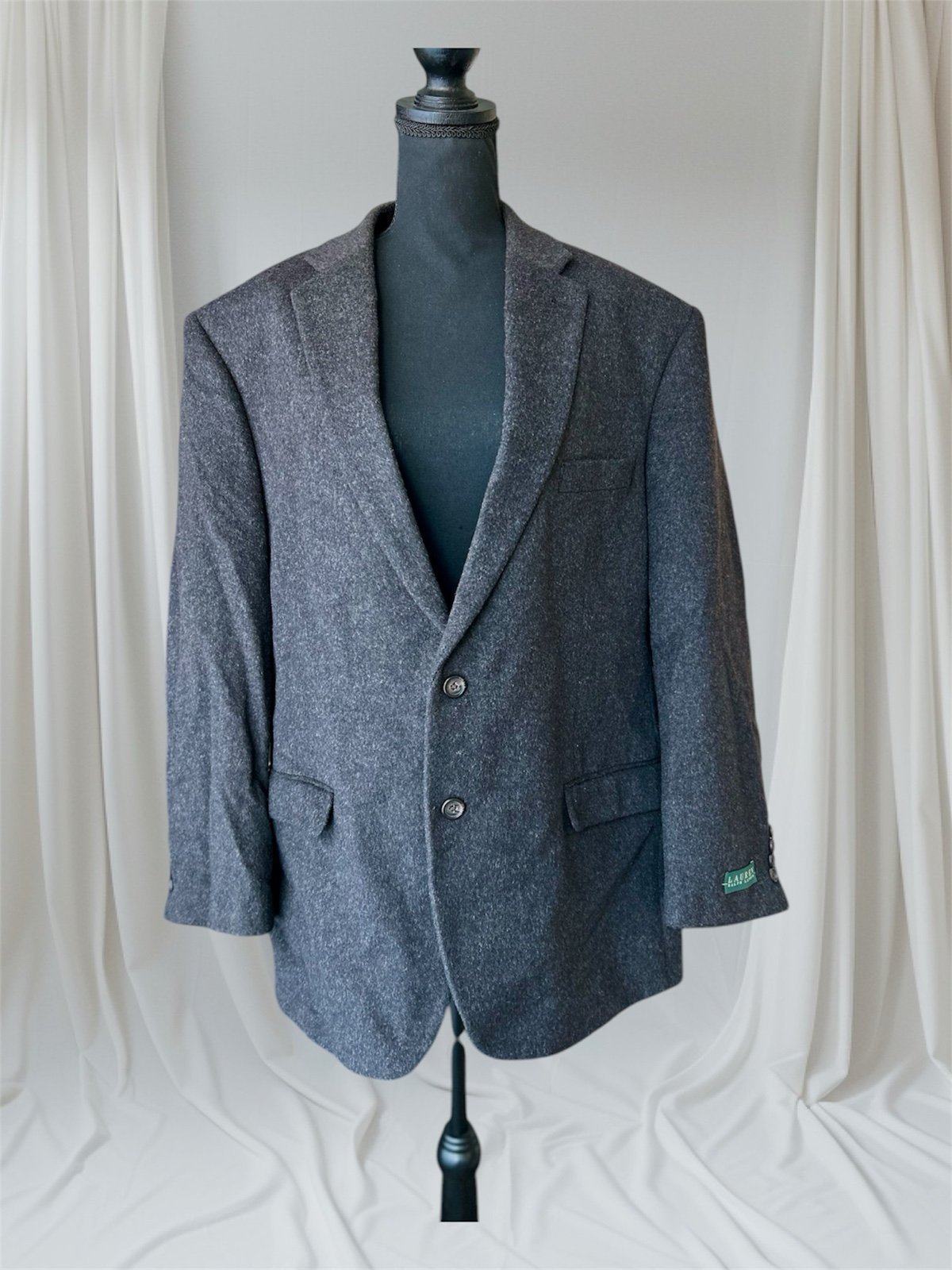 NWT Lauren Ralph Lauren 100% Camel Hair Charcoal Grey Two Button Blazer 46R