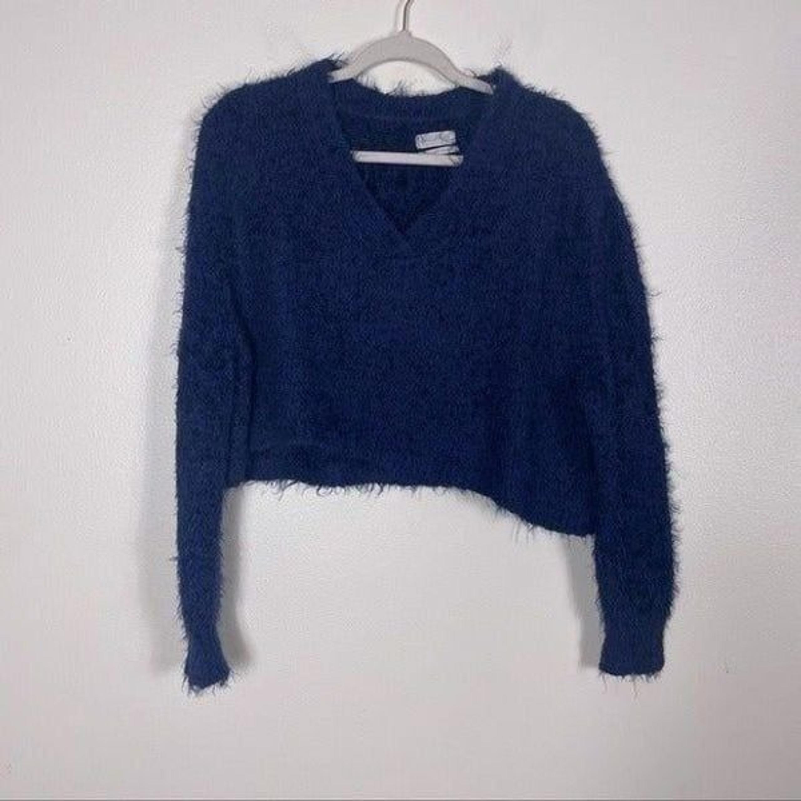 Urban Outfitters Blue Fuzzy V Neck Crop Sweater