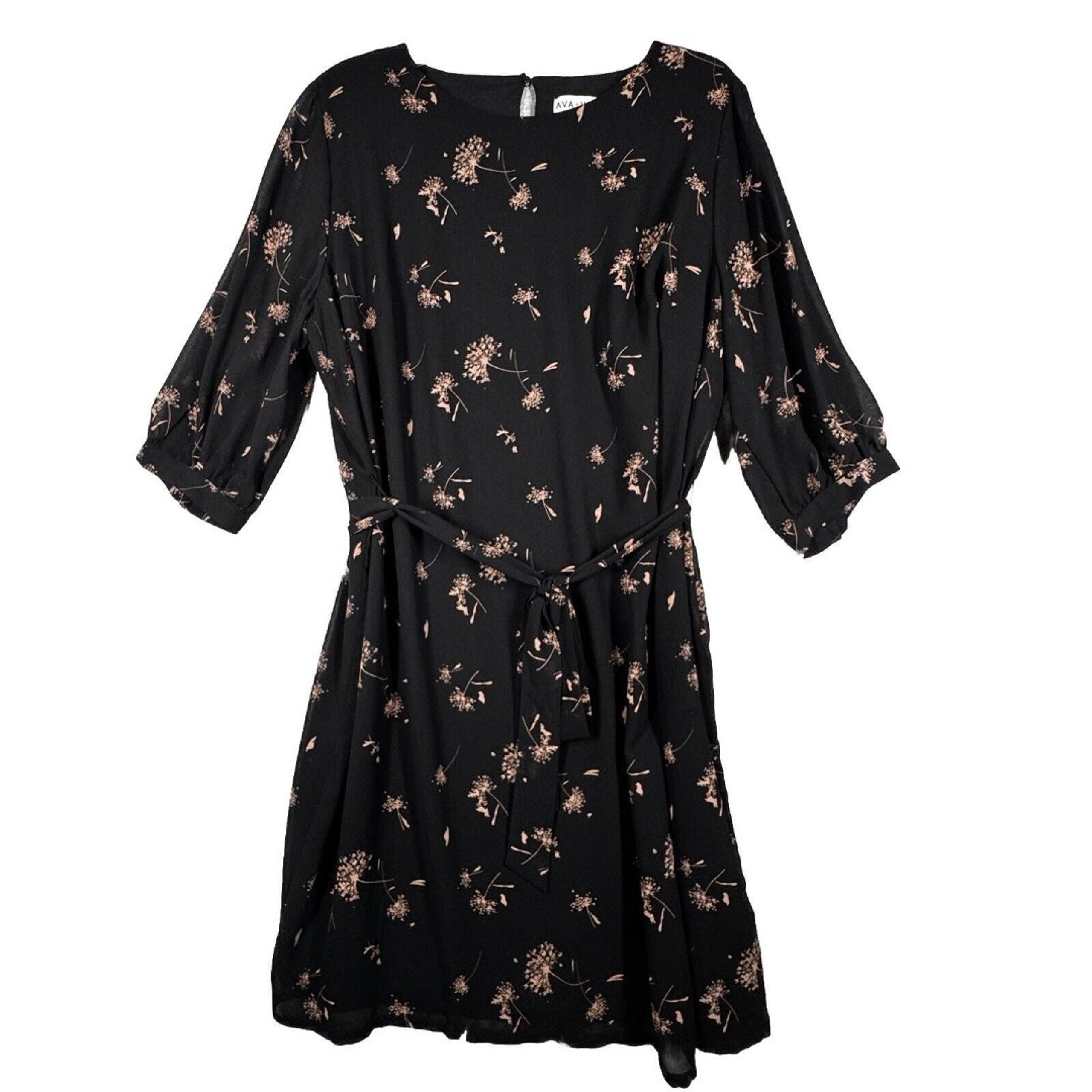 Ava & Viv Dress Womens 1X Black Pink Floral Flowers Dark Floral Feminine Preppy