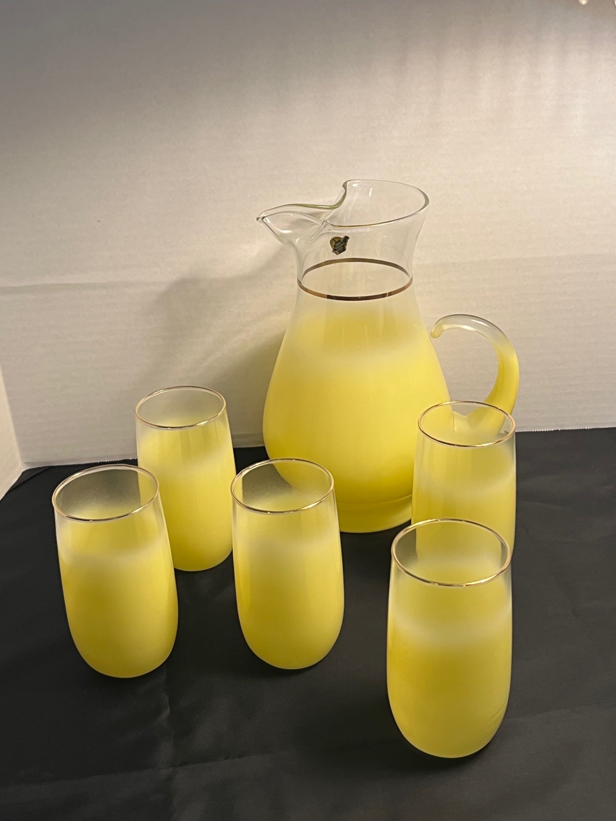 Vtg W VA Glass BLENDO Frosted 70 oz Pitcher and Set of 5 12oz Luster Glasses