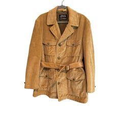 Oakbrook Sportswear Sears Tan Corduroy Men's Vintage Belted Fur Lined Coat 44R