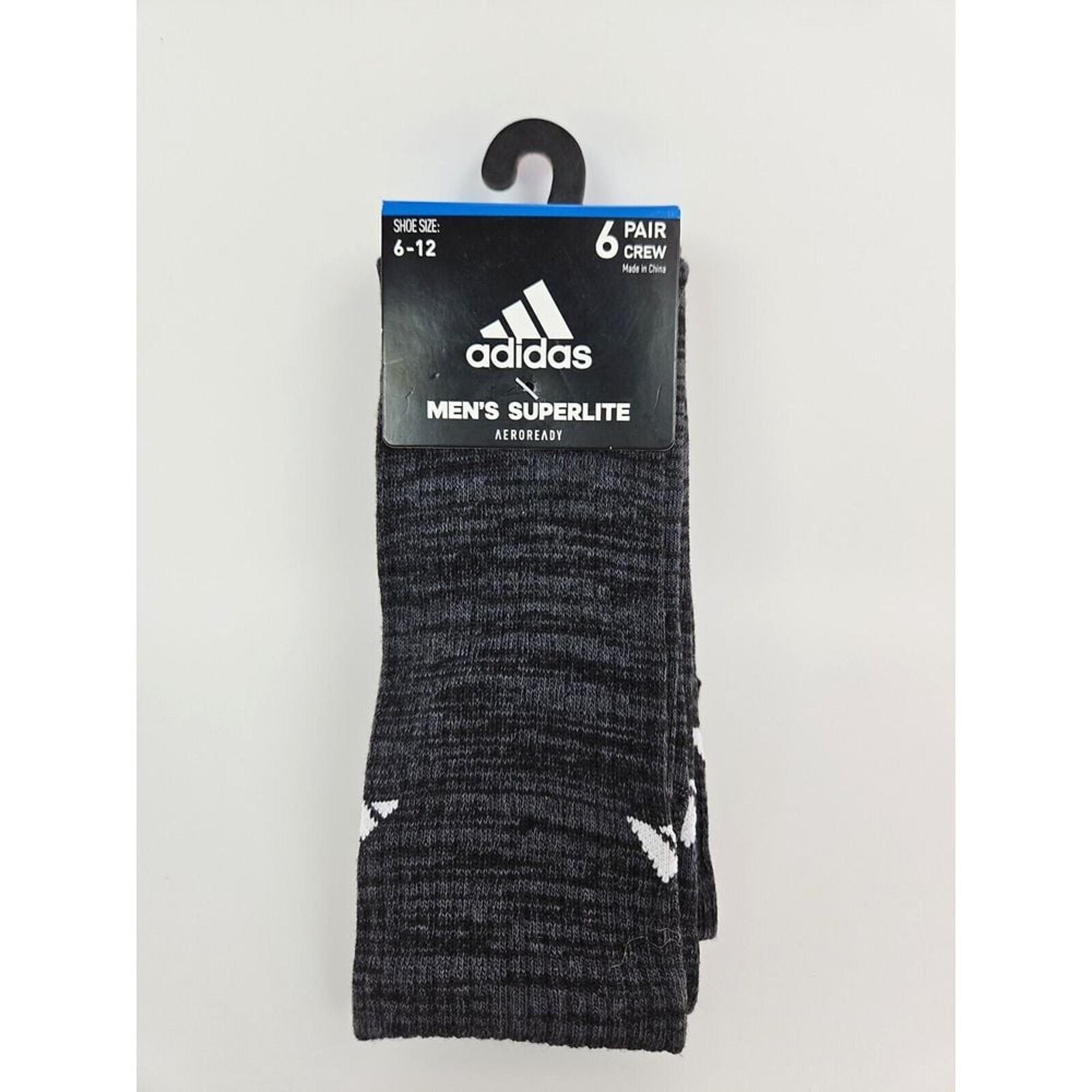 Adidas Men's Crew Socks 6 Pack 6-12 Black Aeroready Superlite Logo New