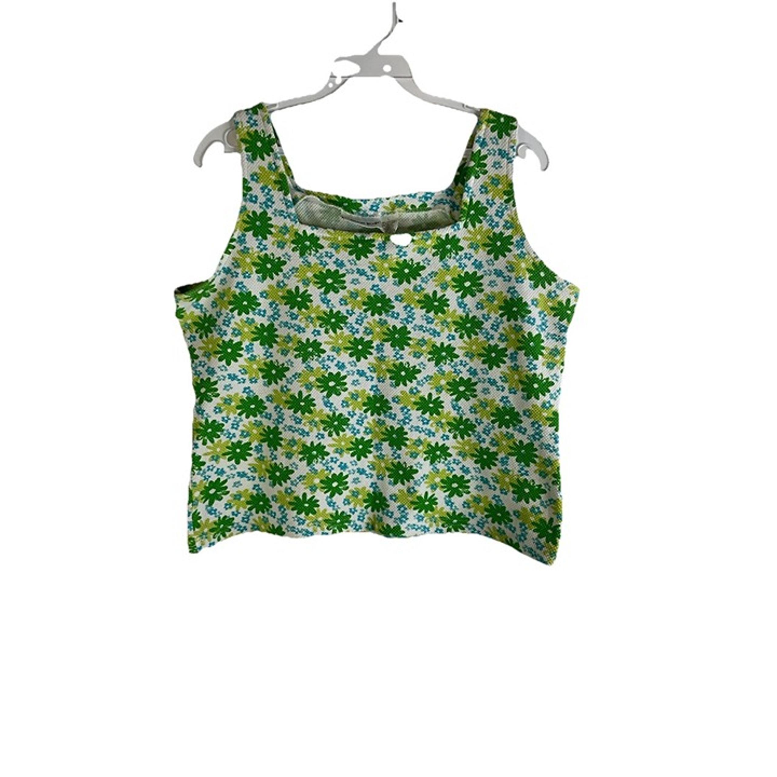 Vintage Y2K Womens Large Rainbow Floral Waffle Knit Cropped Shirt Tank Top Rave