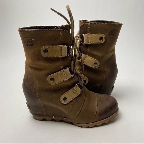 Sorel Joan of Arctic Lace Up Wedge Lexie Wedge Elk Brown Leather 7