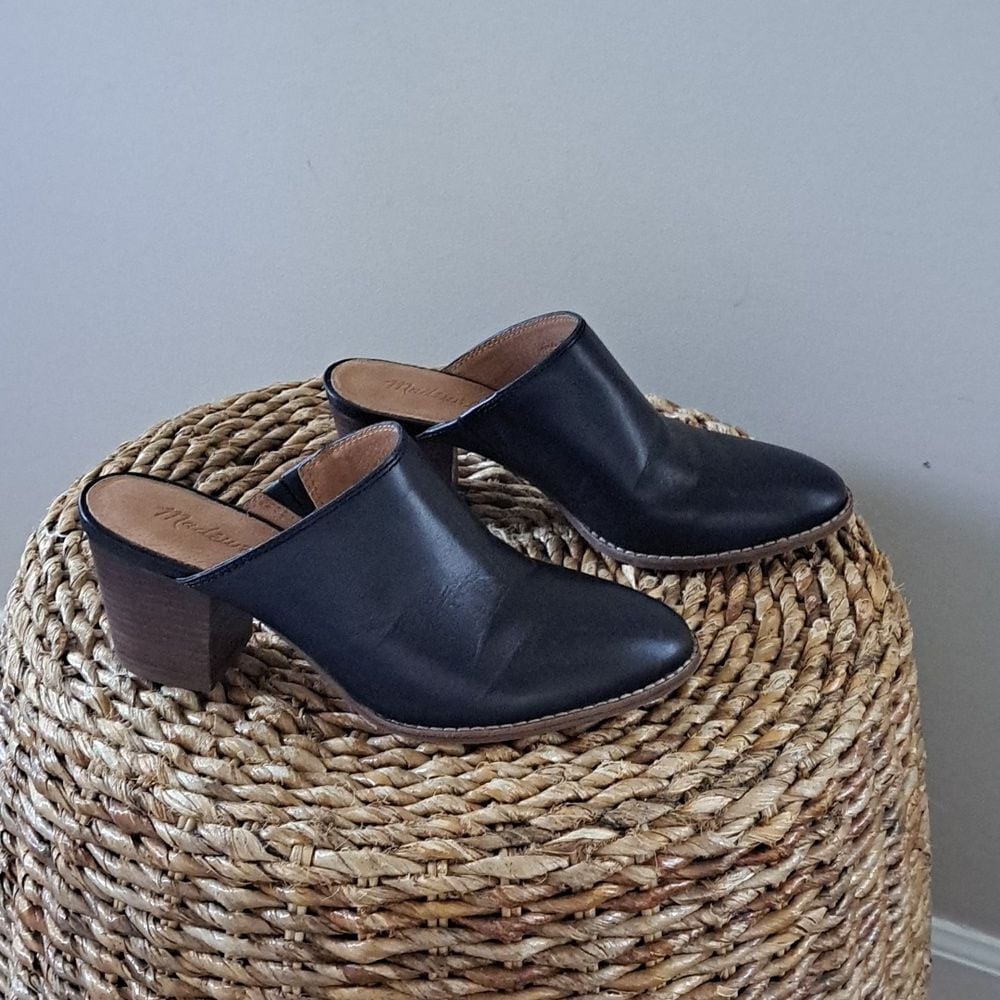 Madewell Womens Harper Black Leather Slip On Mules 3 Heels Size 7.5