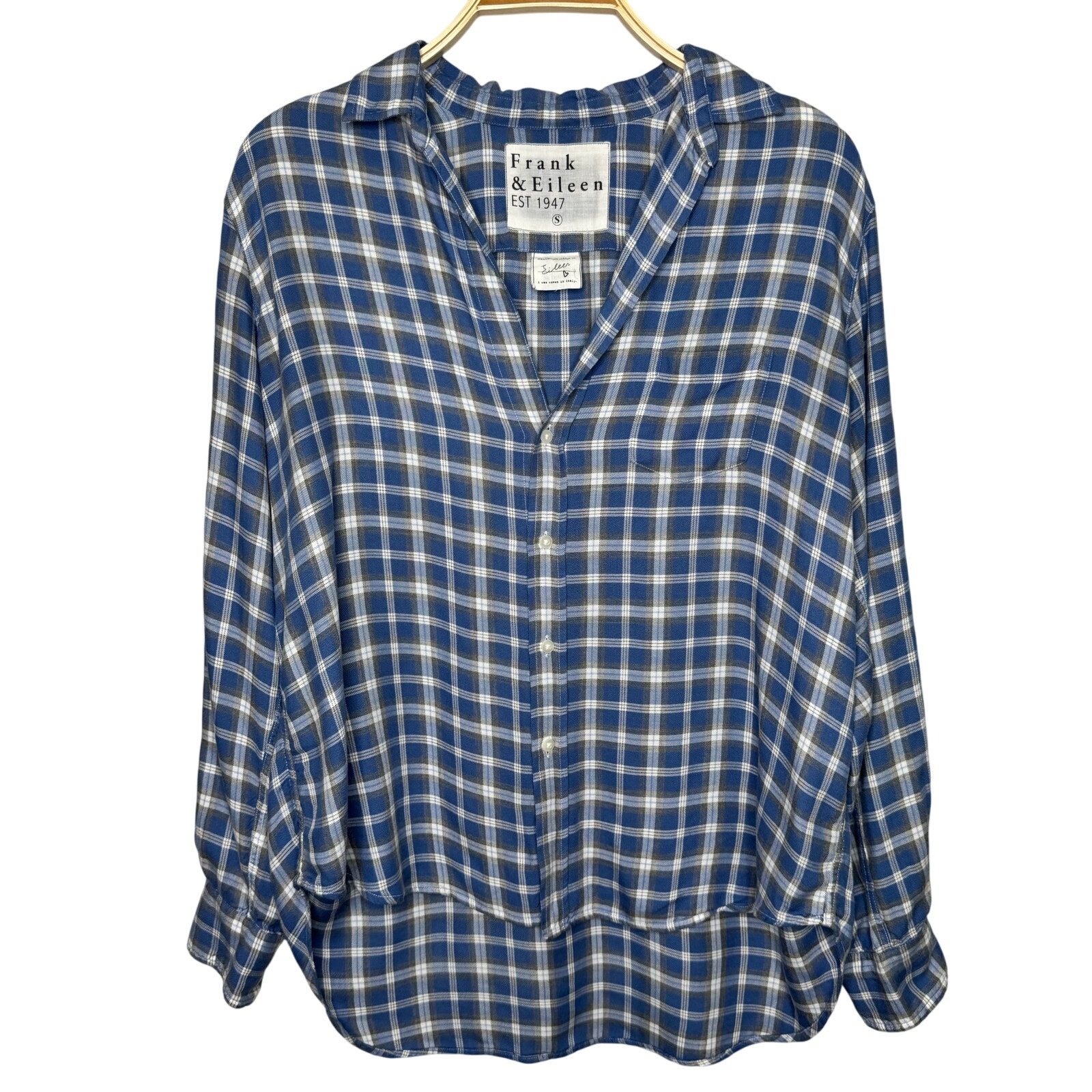 Frank & Eileen Eileen Button Front Shirt Size Small Blue Plaid Business Casual