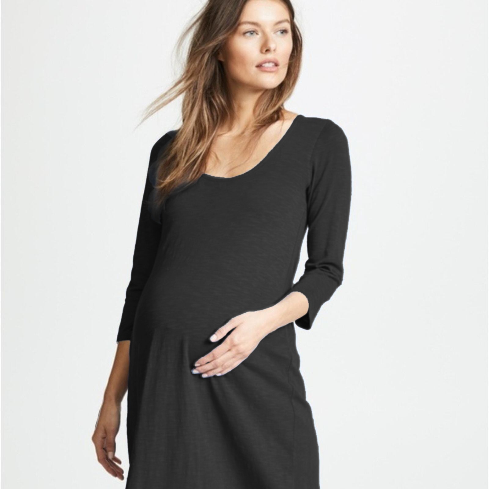 Hatch The Cotton Maxi Dress Jersey Maternity Charcoal Gray Pullover One Size