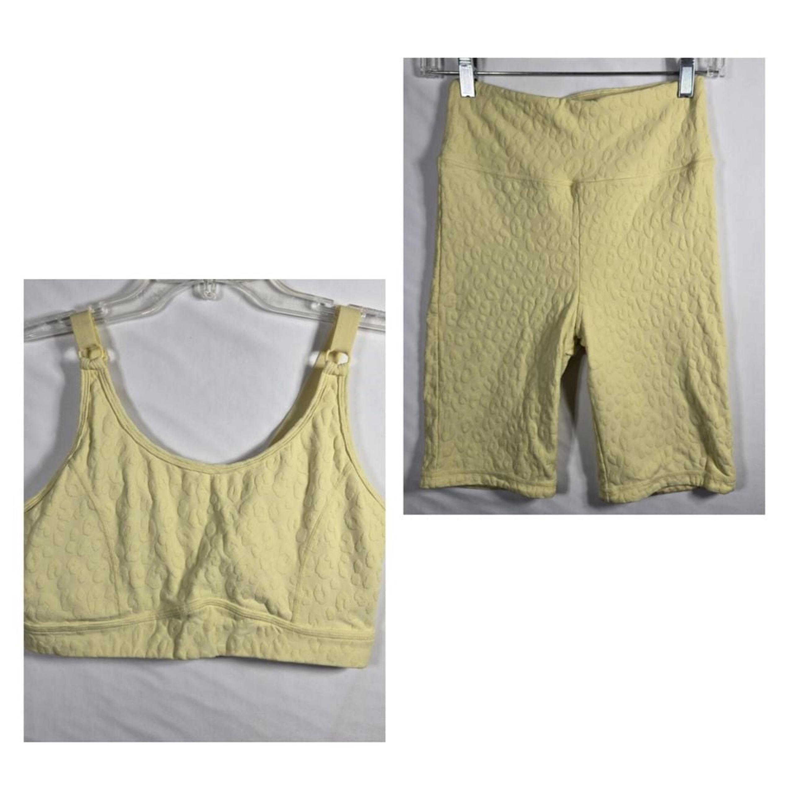 Mono B Yellow Textured Sports Bra and Biker Shorts Set Workout Matching 2pc Set
