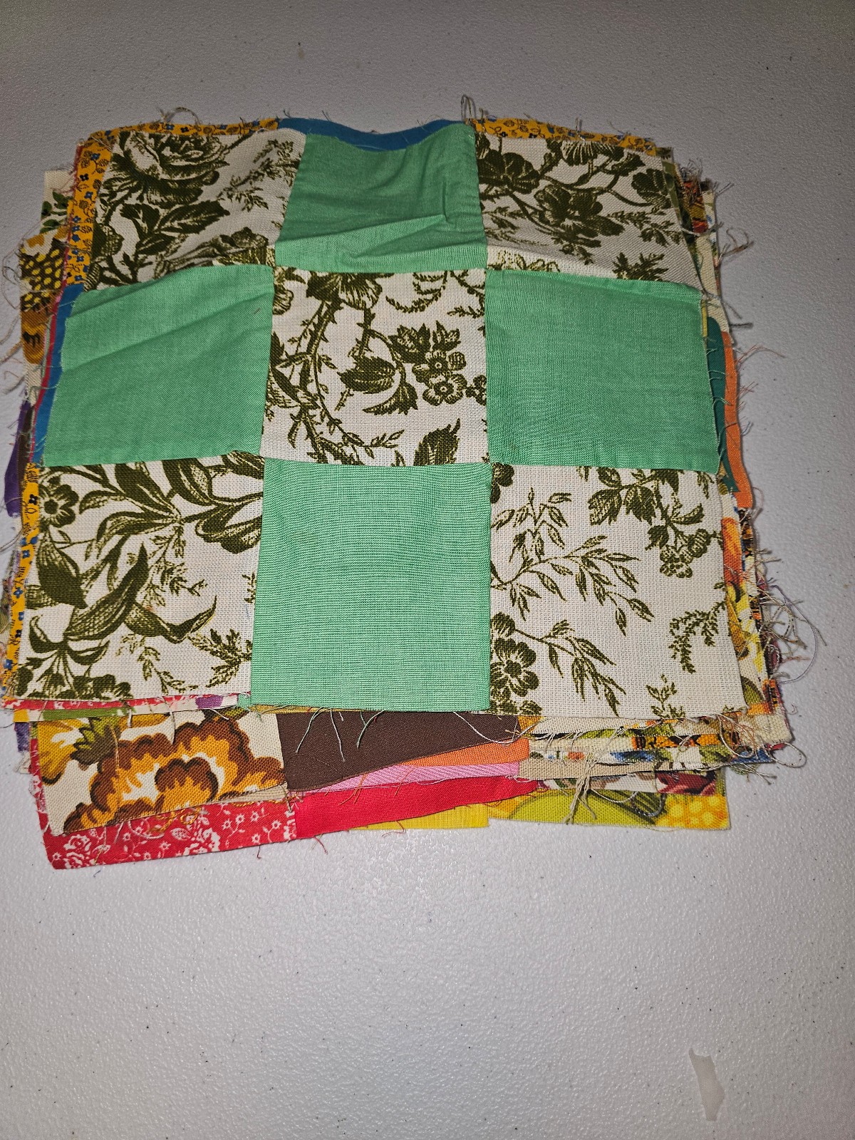 Vintage handsewn quilting squares fabric