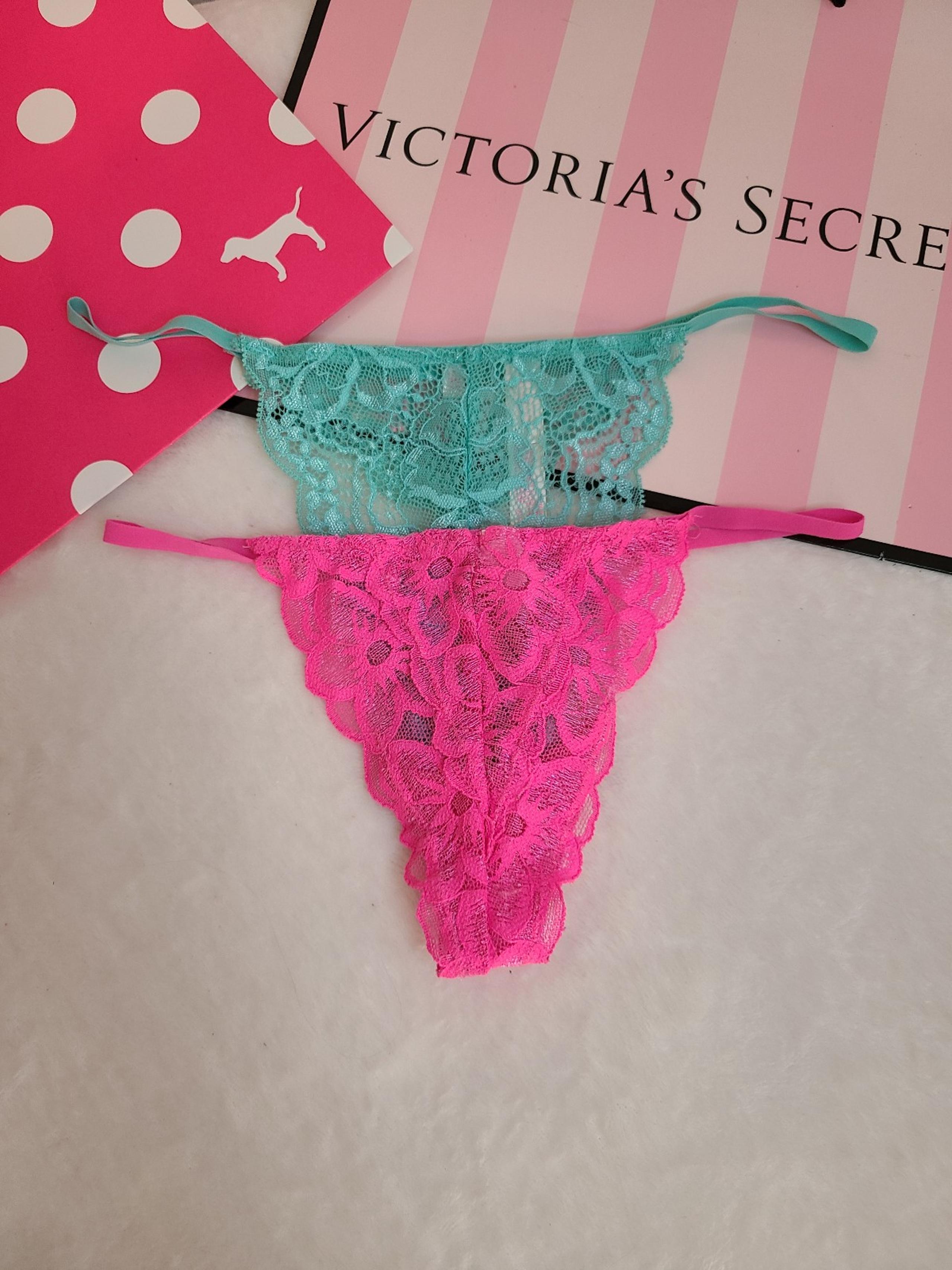 Y2K VS PINK 2pk Extra Low Rise Lace V-string Thong Panties Size Sm