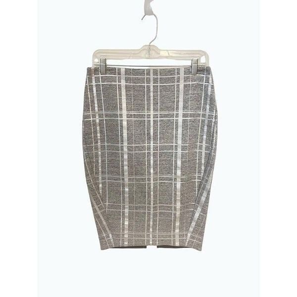 Elizabeth and James Layla silver Metallic Plaid Pencil Skirt 8 Fits 6