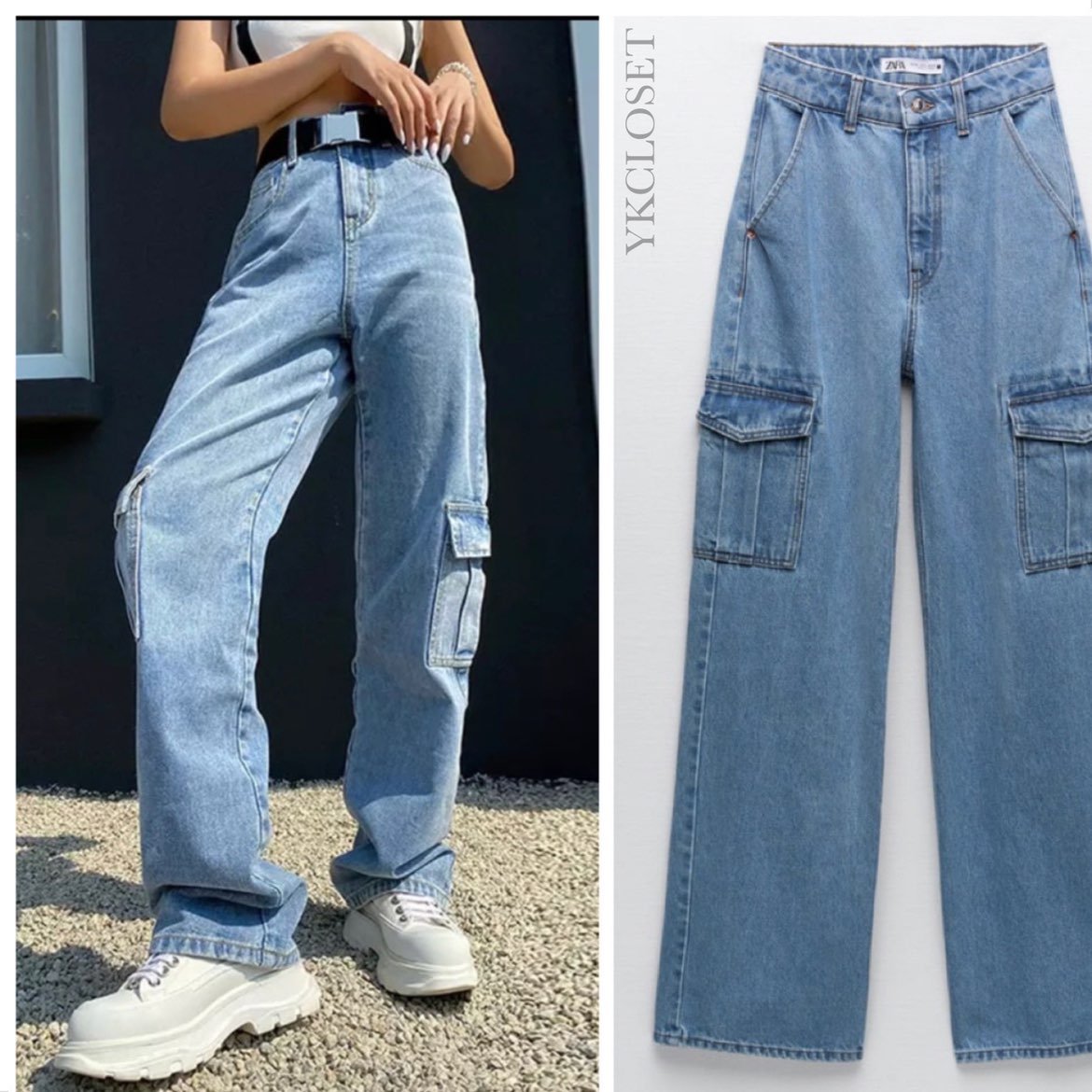Zara high waisted cargo jeans