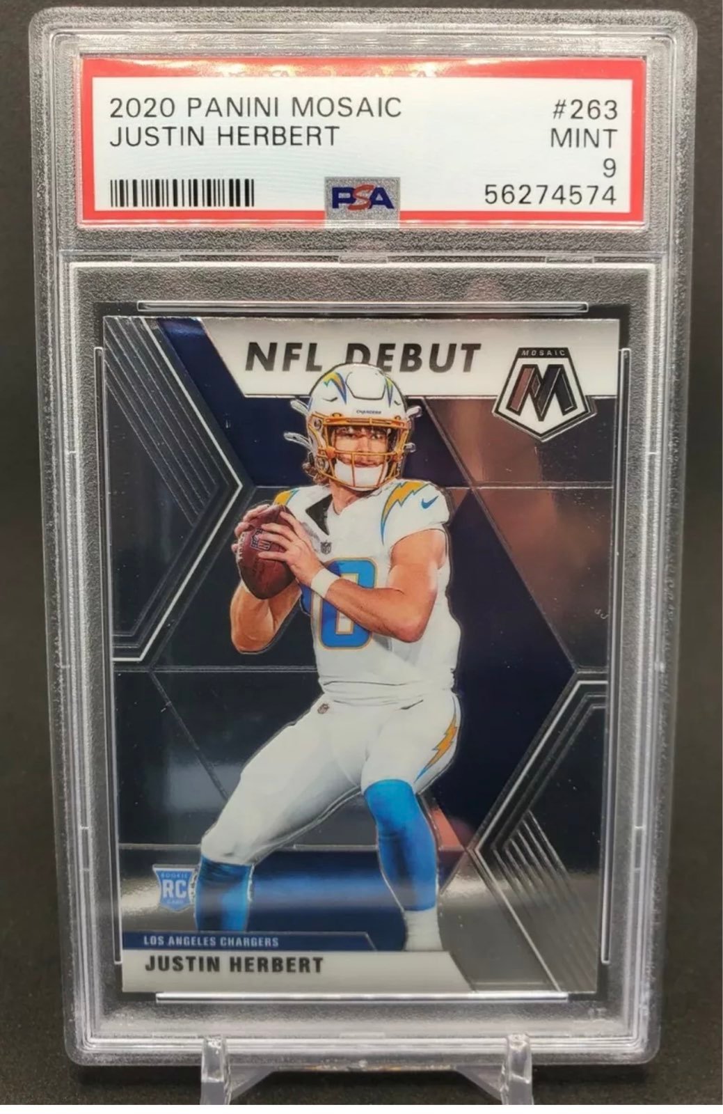 Justin Herbert 2020 Panini Mosaic 263 NFL Debut RC Rookie PSA 9 MINT