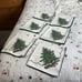 Vintage Christmas Tree Linen Cocktail Napkins 16” X 16” Green Trim Set Of Six