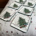Vintage Christmas Tree Linen Cocktail Napkins 16” X 16” Green Trim Set Of Six