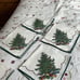Vintage Christmas Tree Linen Cocktail Napkins 16” X 16” Green Trim Set Of Six