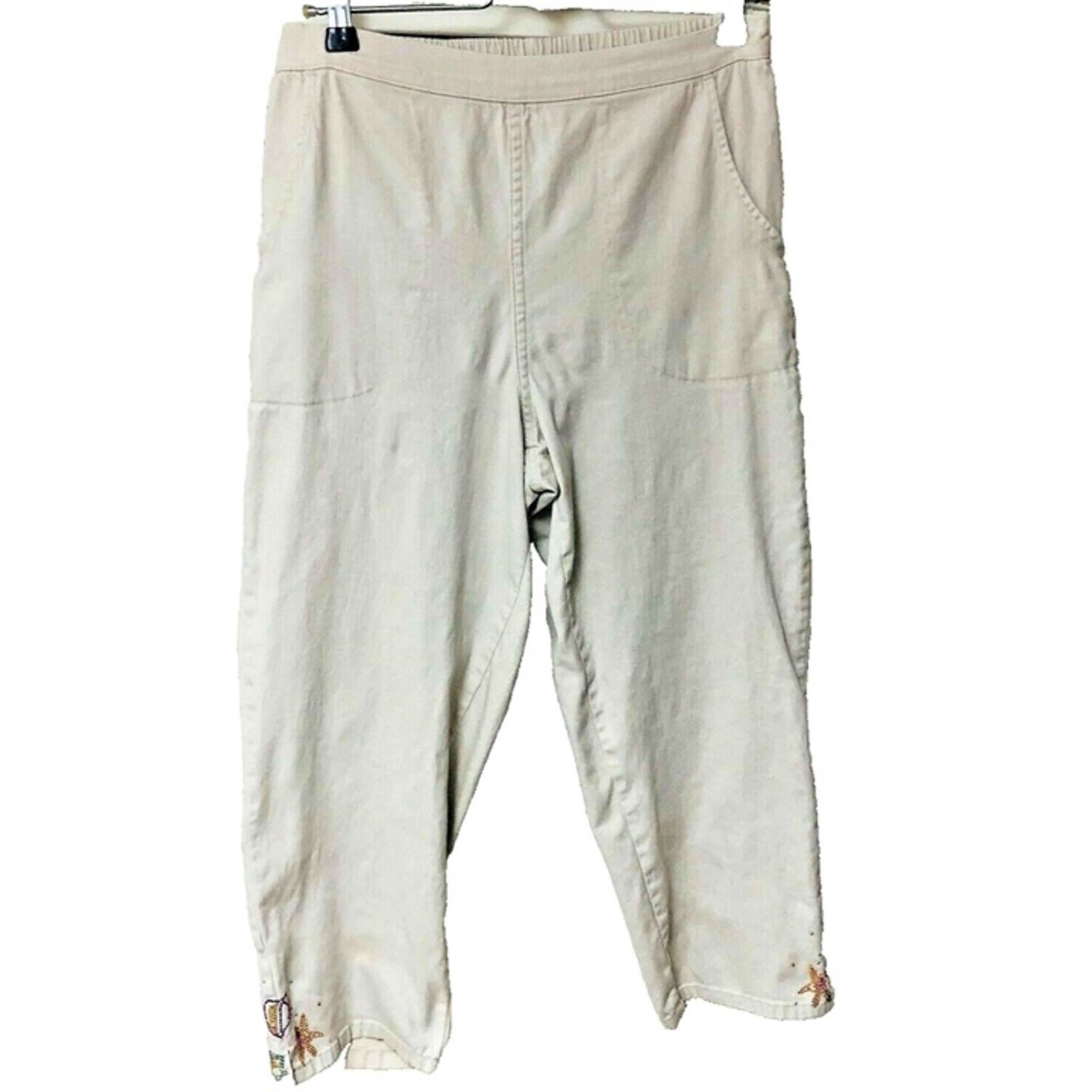 Quacker Factory Capri Crop Pants Women's S Embellished Seashells Hi Rise J Pkts