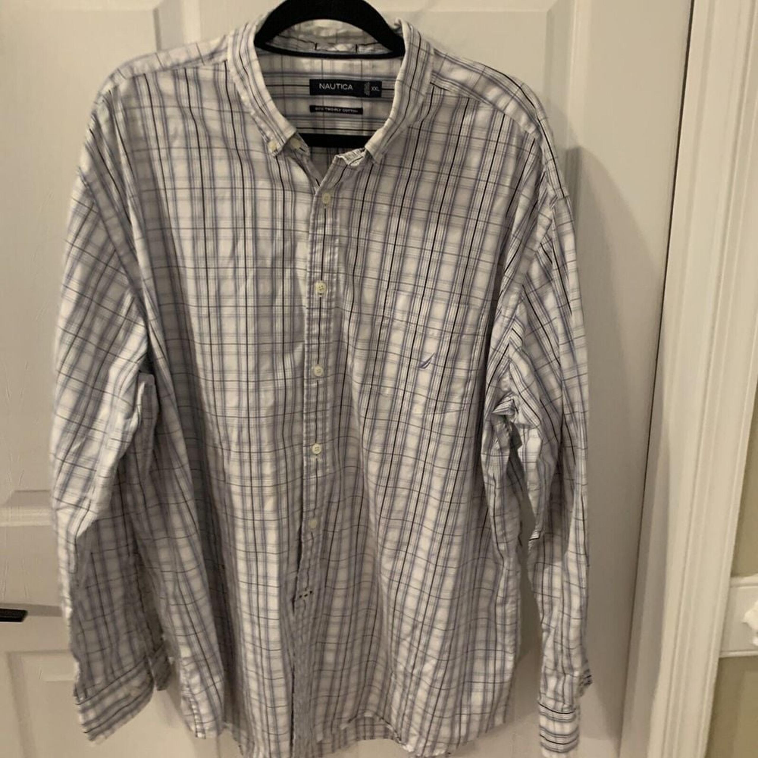 Nautica Mens 80's Two Ply Basketweave Button Up Shirt Men's Shirt Blue Plaid 2XL