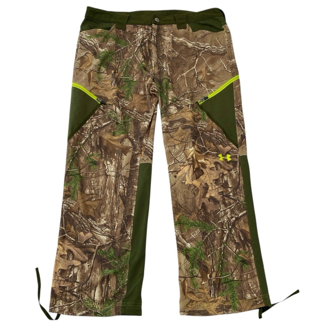Under Armour Camo Pants Realtree Mens 38x32 Tree Bark Outdoor Hunting Zip Pocket