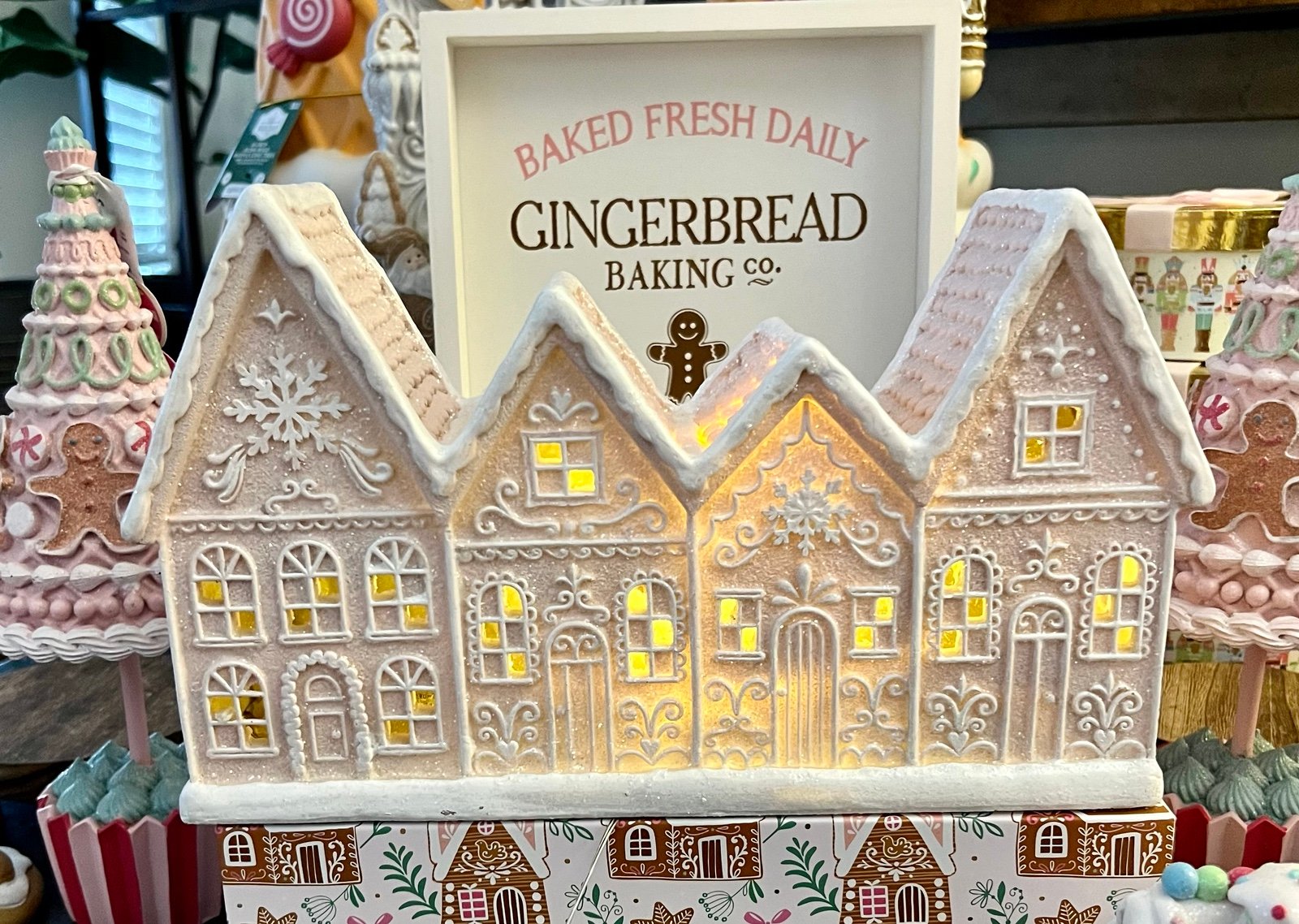 New Cupcakes and Cashmere Pink Gingerbread House Victorian Style Light-Up