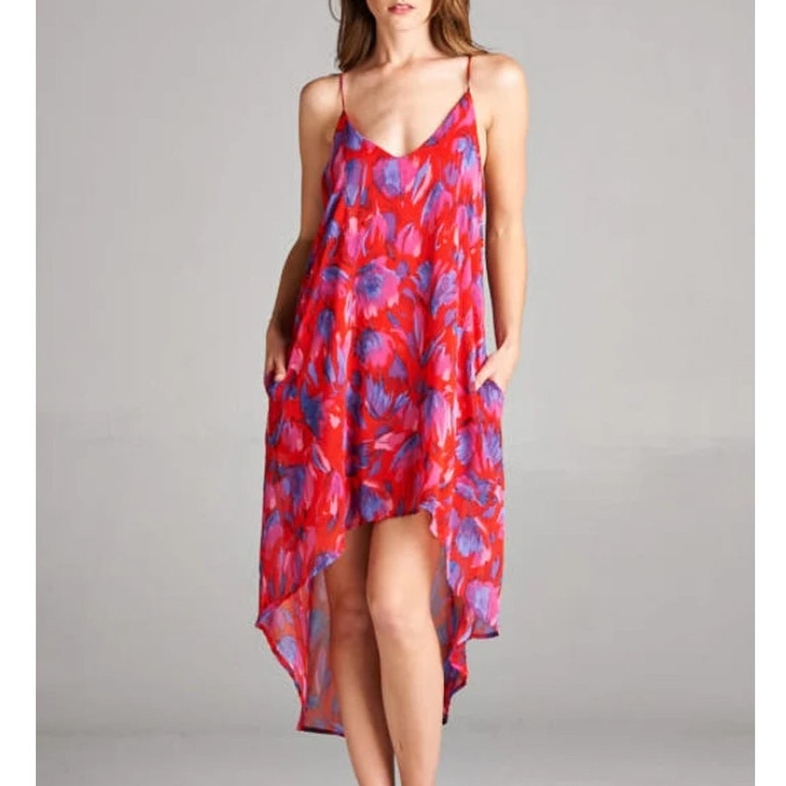 Honey Punch Red Floral Hi Low Midi Dress Size Small Cute Feminine Romantic