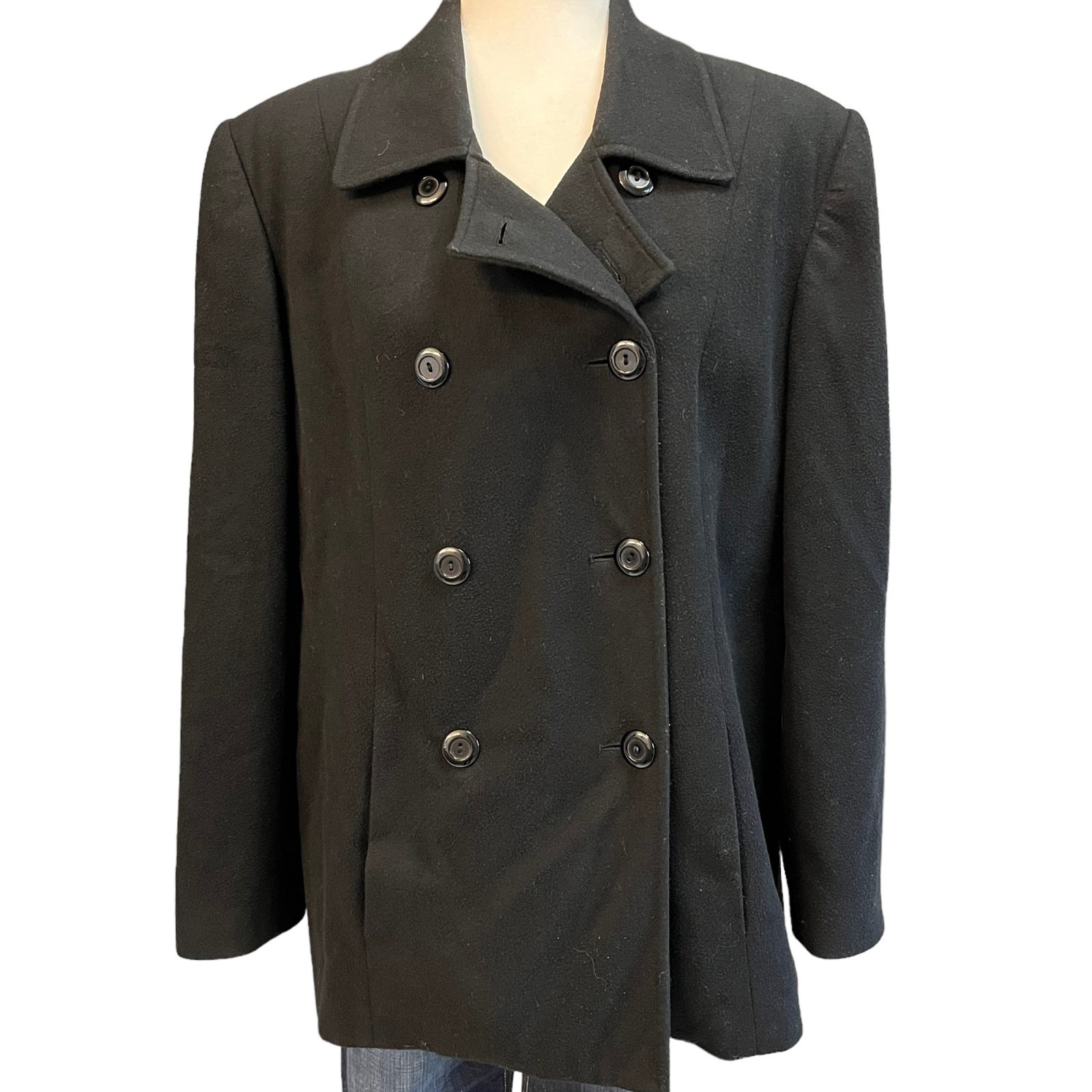 Valerie Stevens Lambswool & Angora Double Breasted Coat Black Size 10