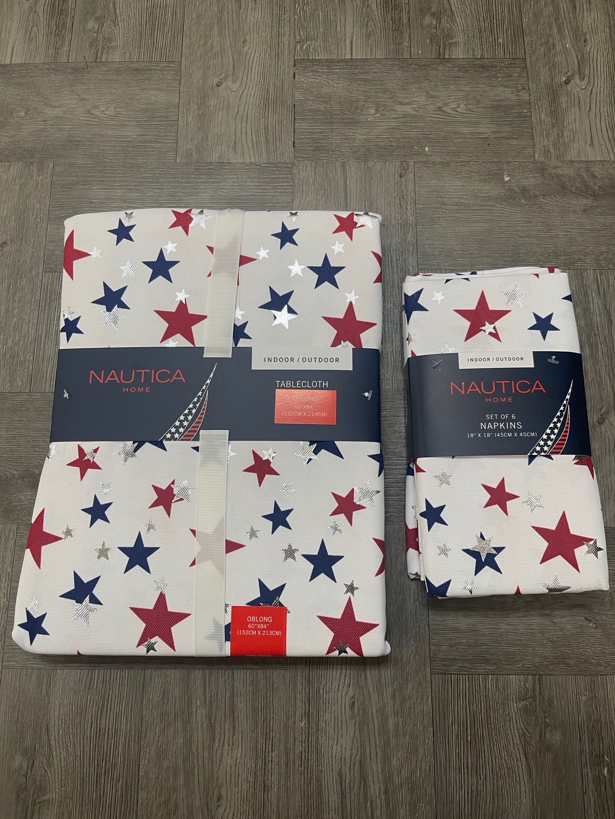 Nautica Patriotic USA Stars Tablecloth & Napkins Set