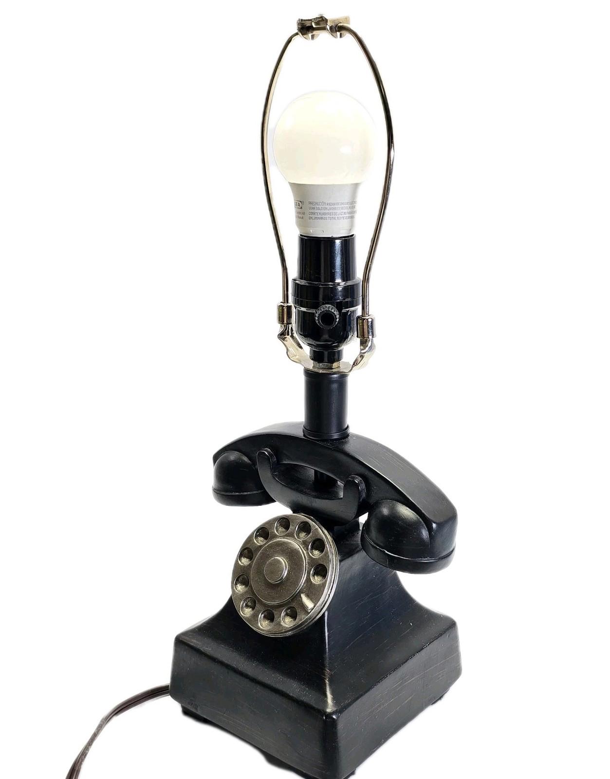 Vtg Rotary Phone Lamp Black Retro Table Light Home Office Decor Man Cave Accent