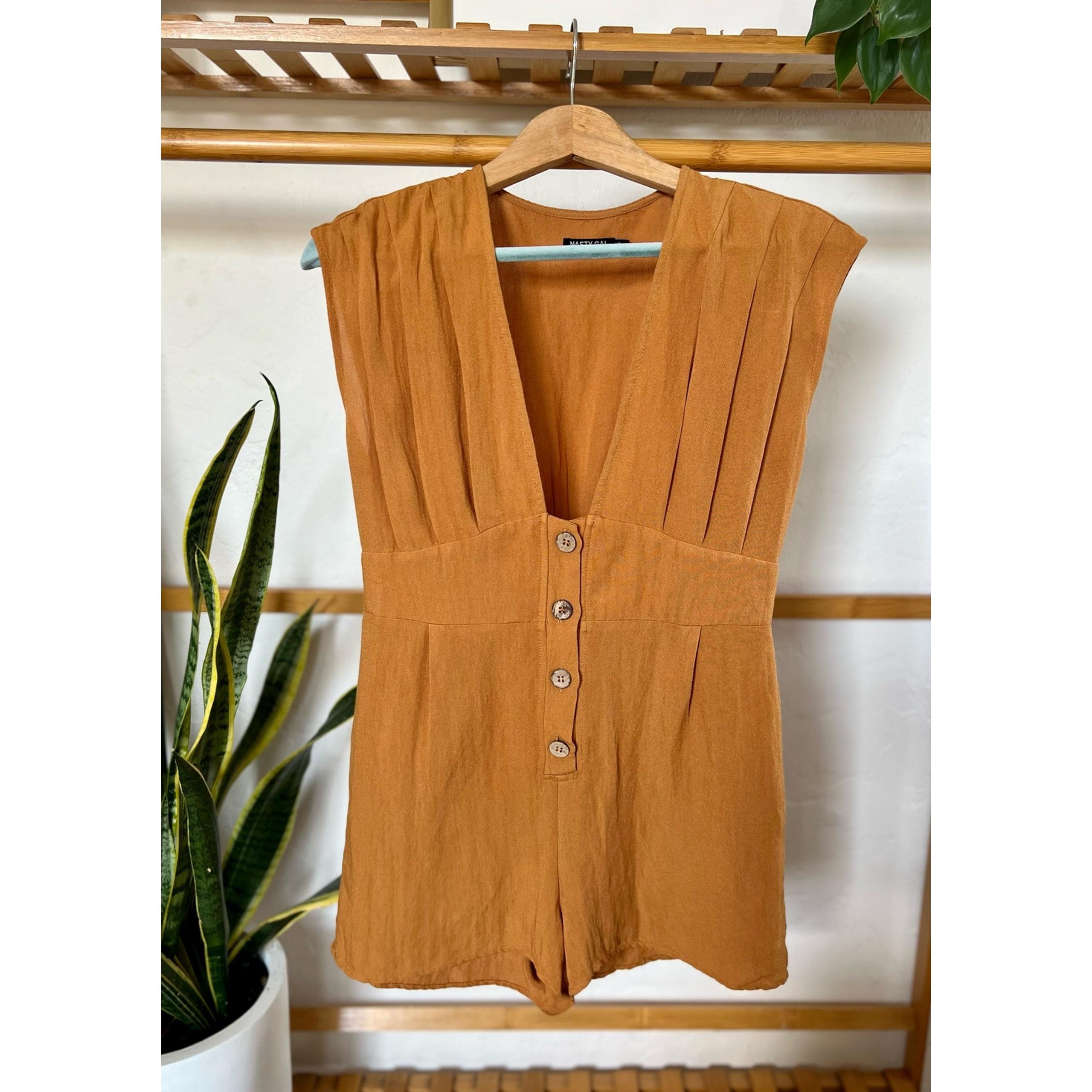 Nasty Gal Play To Linen Plunging Button-Down Romper