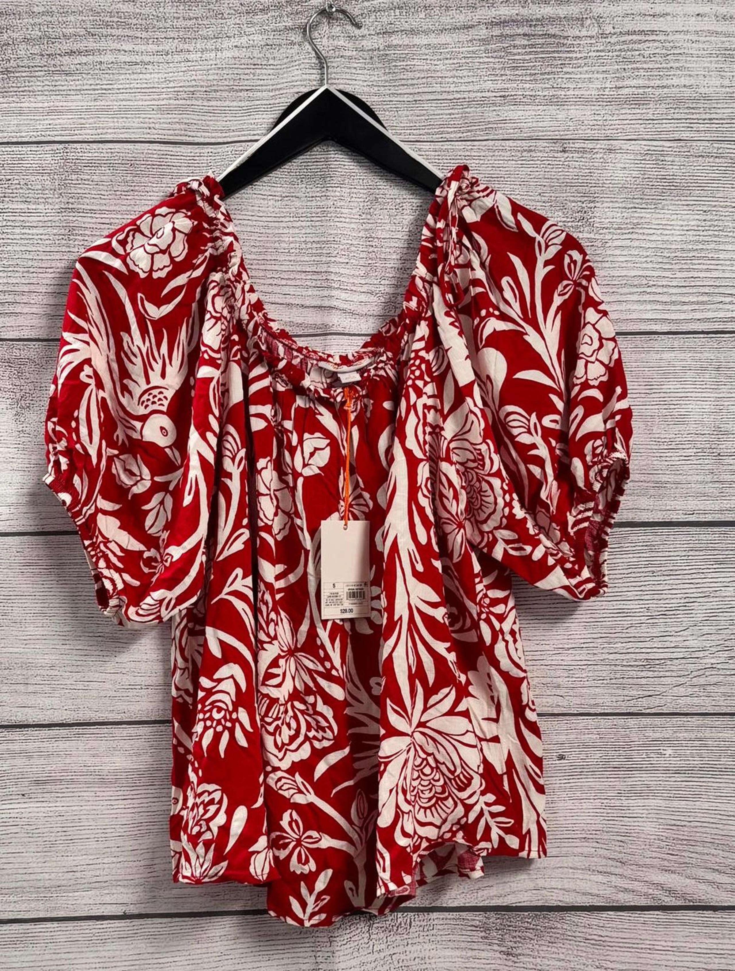 Knox Rose Red Cream Print Blouse Women Size Small