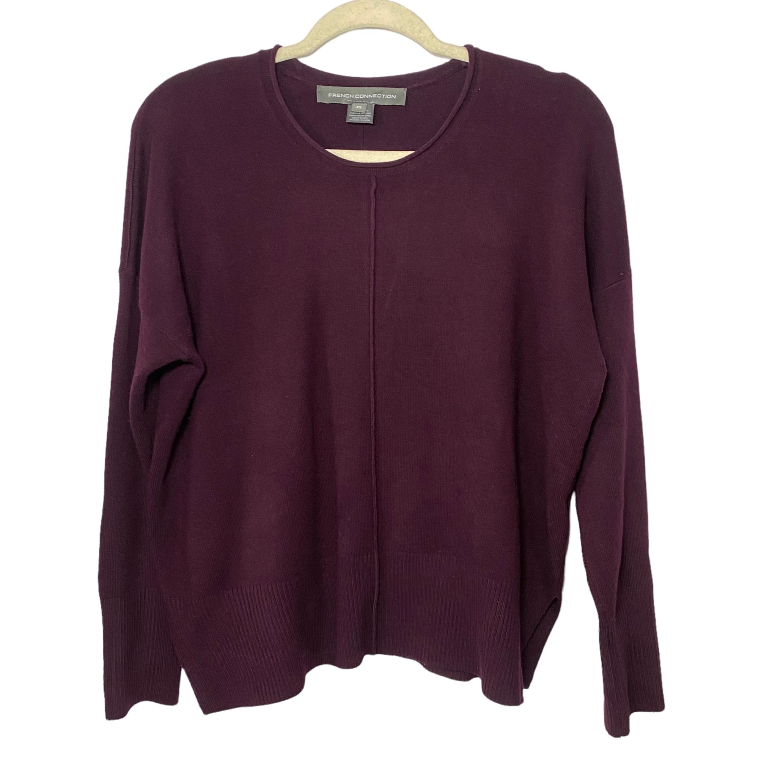 French Connection Women's Sz XS Babysoft Roll Round Neck Sweater Slit Hem Purple