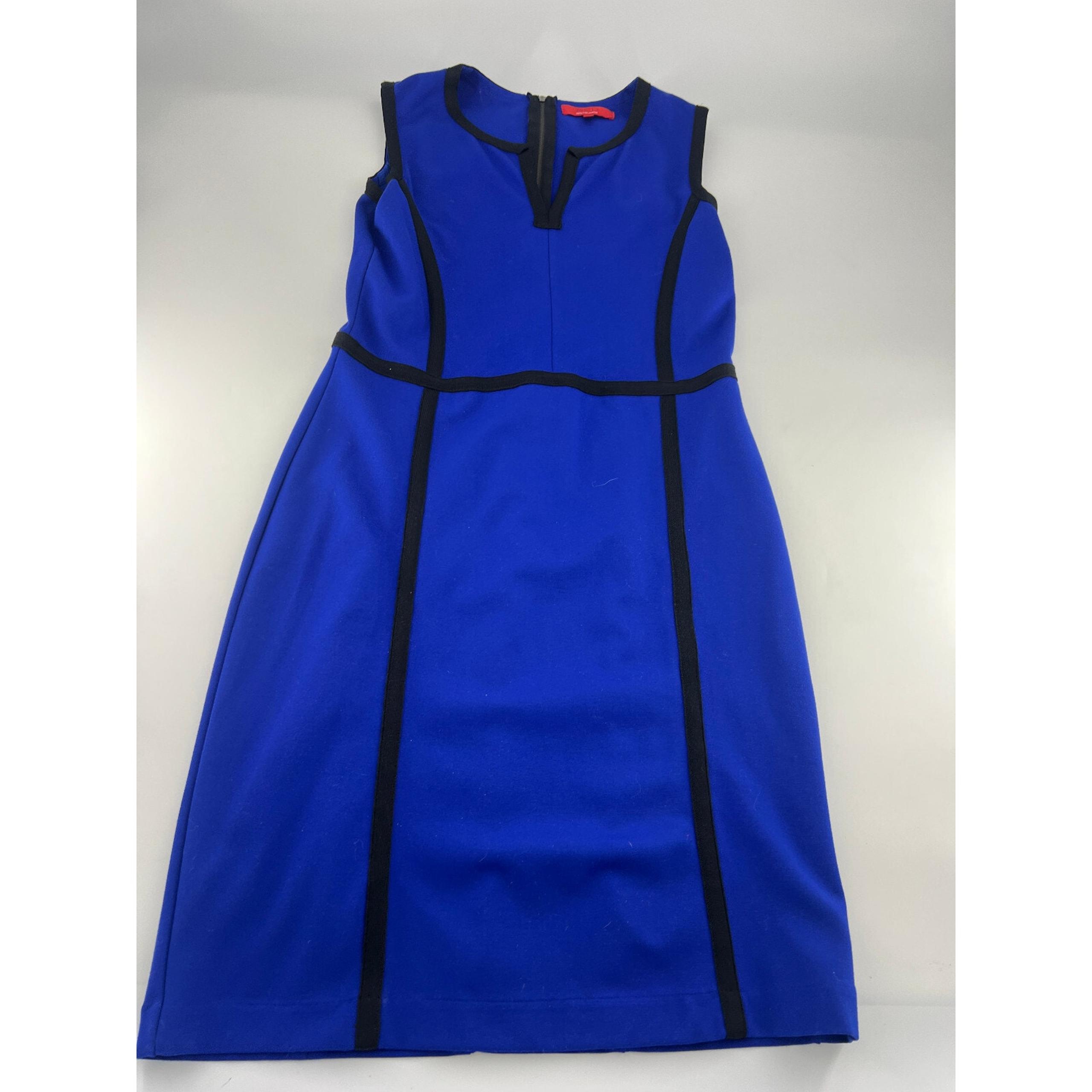 Red Saks Fifth Avenue Dress Womens Medium Blue Black Sleeveless Zip Knee Length